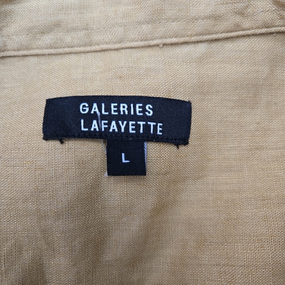 GALERIES LAFAYETTE Tan Linen Long Sleeve Button Up Top. Size Large - Picture 7 of 11